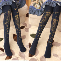 Sweet Jellyfish Printed Lolita Pantyhose Mori Girl Blue / Black Patterned Tights