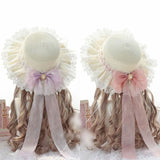 Sweet Lolita Straw Sunhat Mori Girl Caps with Lace & Bowknot Beach Summer Hat