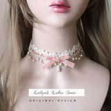 Sweet Lolita Chocker Necklace Cute Bowknot Chocker with Beaded Chain