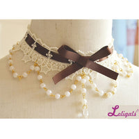 Sweet Lolita Lace Choker with Bowknot Cute Necklace with Beaded Chain