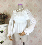 Sweet Long Lantern Sleeve Chiffon Blouse Autumn Women's Off the Shoulder Top