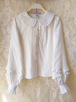 Sweet Mori Girl Lolita Blouse Pink/White Long Sleeve Peter Pan Collar Top