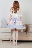 Lovely Sweet Blue Anime Character Printed Pleated Lolita Skirt for Girl with Lace Trimming