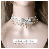 Sweet Lolita Chocker Necklace Cute Bowknot Chocker with Beaded Chain