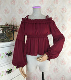 Sweet Long Lantern Sleeve Chiffon Blouse Autumn Women's Off the Shoulder Top