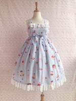 Sweet Strawberry and Desert Printed Lolita Casual JSK Dress Sleeveless Chiffon Midi Dress by Yiliya