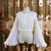 Sweet Women's Off Shoulder Flare Sleeve Chiffon Blouse Gothic Summer Casual Crop Top