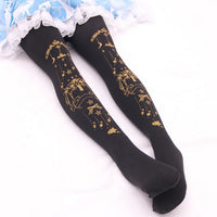 Cute Women's Spring Tights Gold Little Devil and Cross Stamped Pantyhose 3 Colors