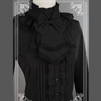 White/Black Chiffon Blouse Long Flare Sleeve Lace Ruffled Blouse/Shirt for Women
