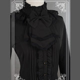 White/Black Chiffon Blouse Long Flare Sleeve Lace Ruffled Blouse/Shirt for Women