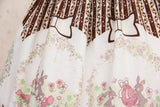 Lolita Sweet Princess Striped Easter Bunny and Eggs Printed Skirt with Layered Ruffles