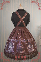 Sweet Female Chiffon Suspender Skirt Alice Wonderland Series Printed Midi Skirt by Strawberry Witch