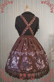 Sweet Female Chiffon Suspender Skirt Alice Wonderland Series Printed Midi Skirt by Strawberry Witch