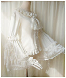 Vintage Thick Women's Cream Chiffon Blouse with Gorgeous Lace Flare Sleeve by Yiliya