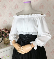 Sweet Off the Shoulder Chiffon Crop Top Long Sleeve Blouse for Women
