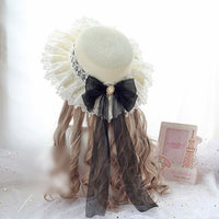 Sweet Lolita Straw Sunhat Mori Girl Caps with Lace & Bowknot Beach Summer Hat