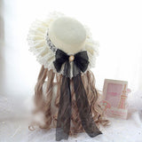 Sweet Lolita Straw Sunhat Mori Girl Caps with Lace & Bowknot Beach Summer Hat