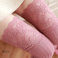 Classic Striped Pattern Thigh High Stockings Sweet Japanese Lace Sexy Cotton Over The Knee Stockings