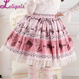 Sweet Bird in Cage Printed Lolita Pleated Lace Skirt Elastic Waist Short Skirt