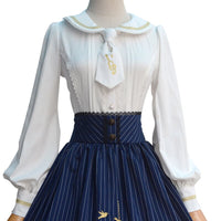 Lolita Blouse Sweet White Long Sleeve Embroidered Women's Shirt with Necktie