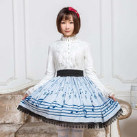 Sweet Mori Girl Light Sky Blue Music Note Printed Short Skirt for Summer