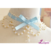 Sweet Lolita Lace Choker with Bowknot Cute Necklace with Beaded Chain