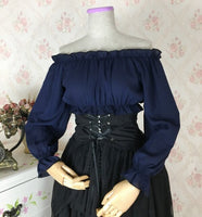 Sweet Off the Shoulder Chiffon Crop Top Long Sleeve Blouse for Women