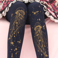 Sweet Jellyfish Printed Lolita Pantyhose Mori Girl Blue / Black Patterned Tights
