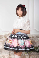 Sweet Original Design Cookies Printed Girl's Pleated Skirt Princess Lolita Lace Skirt for Women