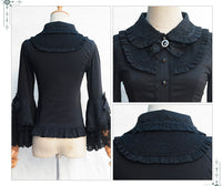 Victorian Lolita White/Black Blouse Women's Lace Long Flare Sleeve Lolita Shirt