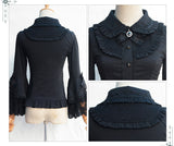Victorian Lolita White/Black Blouse Women's Lace Long Flare Sleeve Lolita Shirt