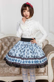 Sweet Mori Girl Sky Blue Poker Card Printed Short Skirt for Summer
