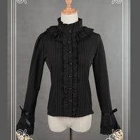 White/Black Chiffon Blouse Long Flare Sleeve Lace Ruffled Blouse/Shirt for Women