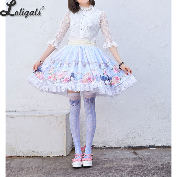 Sweet Flower Printed Short Skirt Mori Girl A line Elastic Waist Skater Skirt