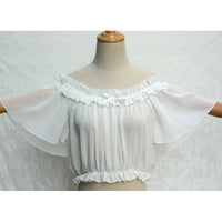 White Off the Shoulder Women's Chiffon Crop Top Short Batwing Sleeve Chiffon Blouse