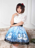 Sweet Deep Blue Star and Pegasus Printed Pleated Lolita Skirt for Lady