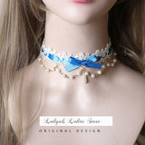 Sweet Lolita Chocker Necklace Cute Bowknot Chocker with Beaded Chain