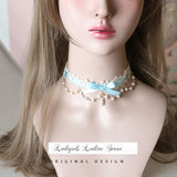 Sweet Lolita Chocker Necklace Cute Bowknot Chocker with Beaded Chain