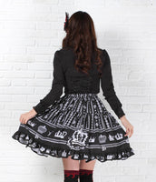 Rococo Style Sweet Princess Black Crown Printed Girl's Short Skirt with Ruffles and Bow