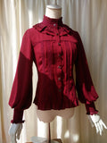 Vintage Women's Chiffon Blouse Sweet Long Lantern Sleeve High Collar Shirt with Lace Detailing