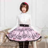 Sweet Mori Girl Pink Pocket Watch Printed Short Skirt for Summer