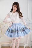 Sweet Light Blue Alice Concert Melody Printed Lolita Lace Mini Skirt