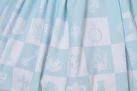 Light Sky Blue Sweet Checkered Elastic Waist Lolita Skirt For Lady with Crowned Bow