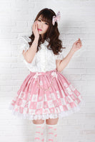 Lolita Sweet Pink Princess Alice Chess Grid Printed Girl's Pleated Lolita Skirt with Chain