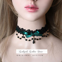 Sweet Lolita Chocker Necklace Cute Bowknot Chocker with Beaded Chain