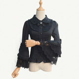 Victorian Lolita White/Black Blouse Women's Lace Long Flare Sleeve Lolita Shirt