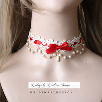 Sweet Lolita Chocker Necklace Cute Bowknot Chocker with Beaded Chain