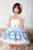 Sweet Light Sky Blue Star and Flying Horse Printed Pleated A line Lolita Skirt with Lace Trimming