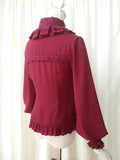 Vintage Women's Chiffon Blouse Sweet Long Lantern Sleeve High Collar Shirt with Lace Detailing