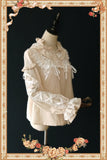 Warm Milk Tea ~ Sweet Women's Ruffled Blouse Long Sleeve Jacquard Striped Blouse by Infanta